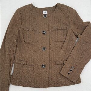 CAbi Tan Herringbone Blazer with Button Detail